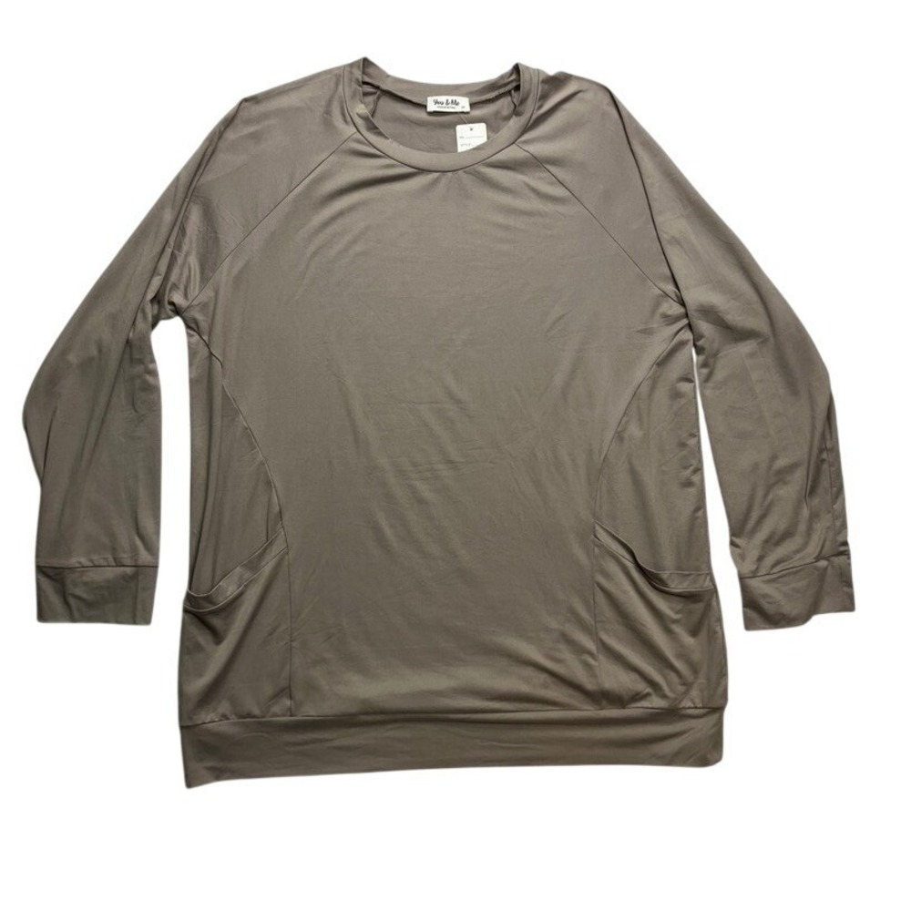 You & Me Womens Plus‎ 3X Taupe Brown Long Sleeve Pocket Tunic Top YMT20003XV